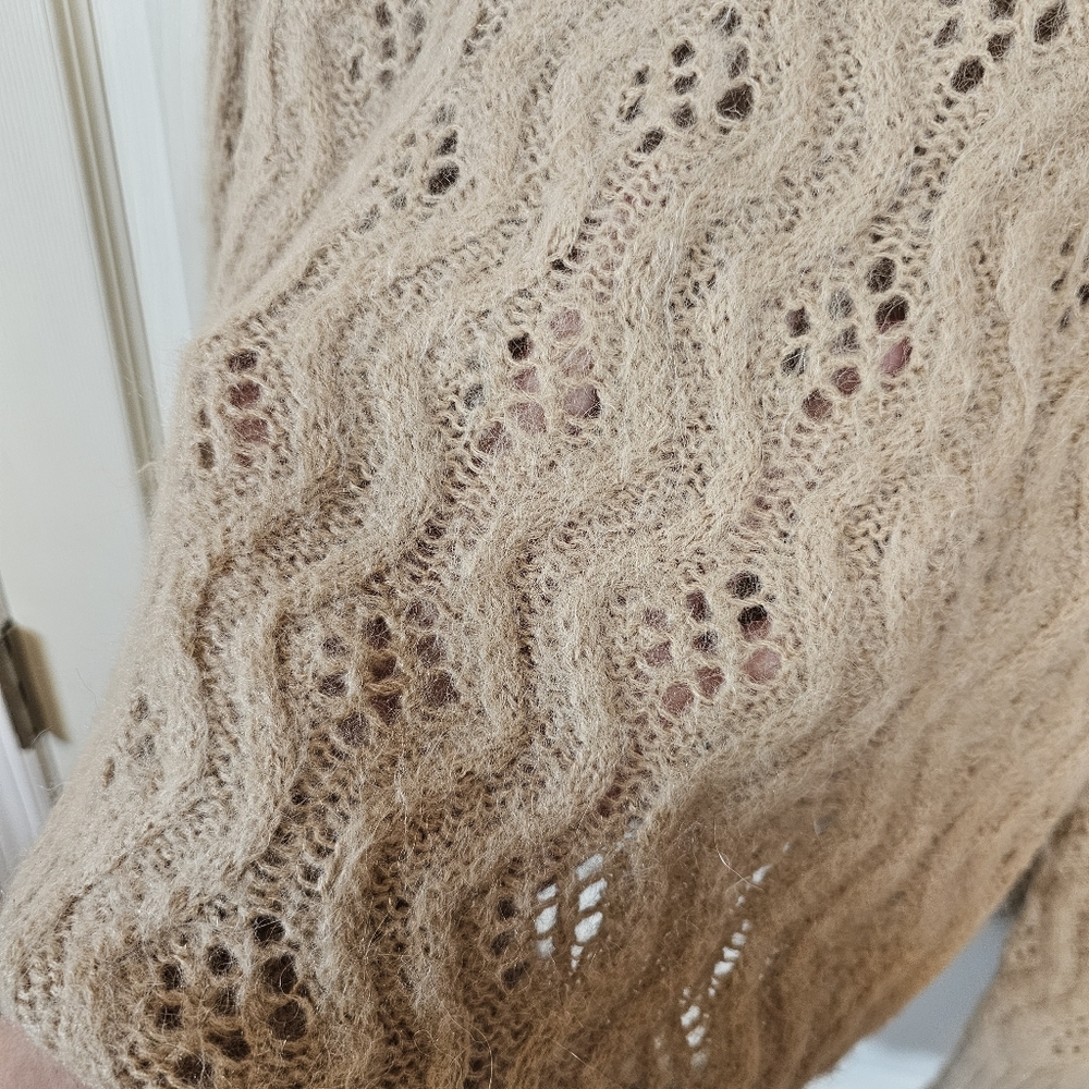 J. Crew Eyelash Knit Eyelet Pullover Alpaca Wool Blend Tan Sweater - Picture 3 of 9